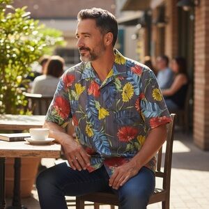 Tommy Bahama Men's 100% Silk Tropical Floral Shirt - Multicolor Size M